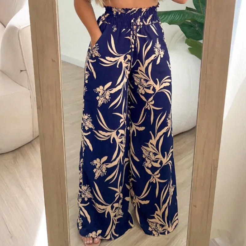 Women's Fashion Chic Floral High-Waist Loose Straight-Leg Casual Pants