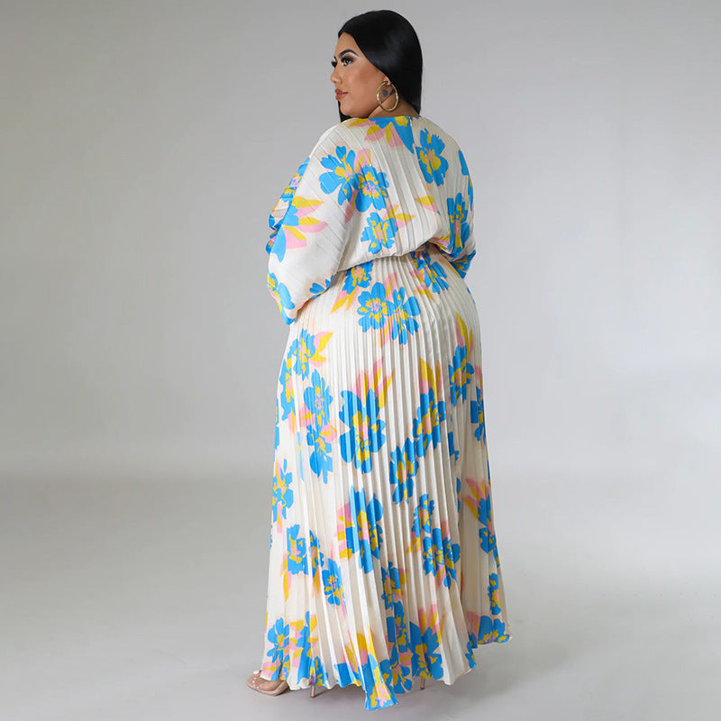 Plus Size Women's Autumn And Winter Sweet Style Loose Pleated Long Dress 4