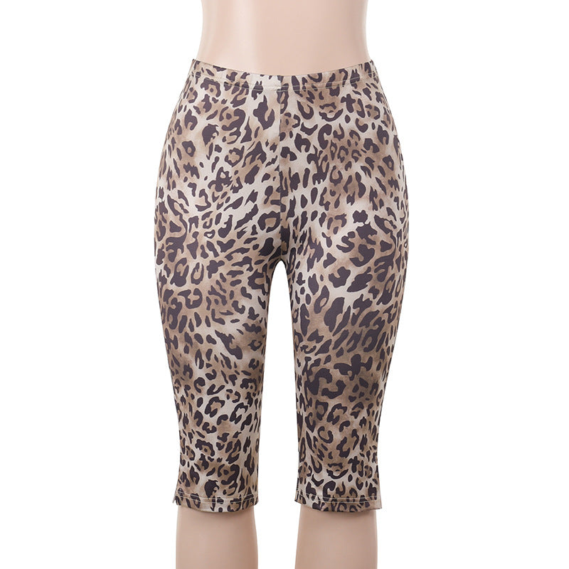 Women Summer Leopard Print Knee-Length Shorts 6