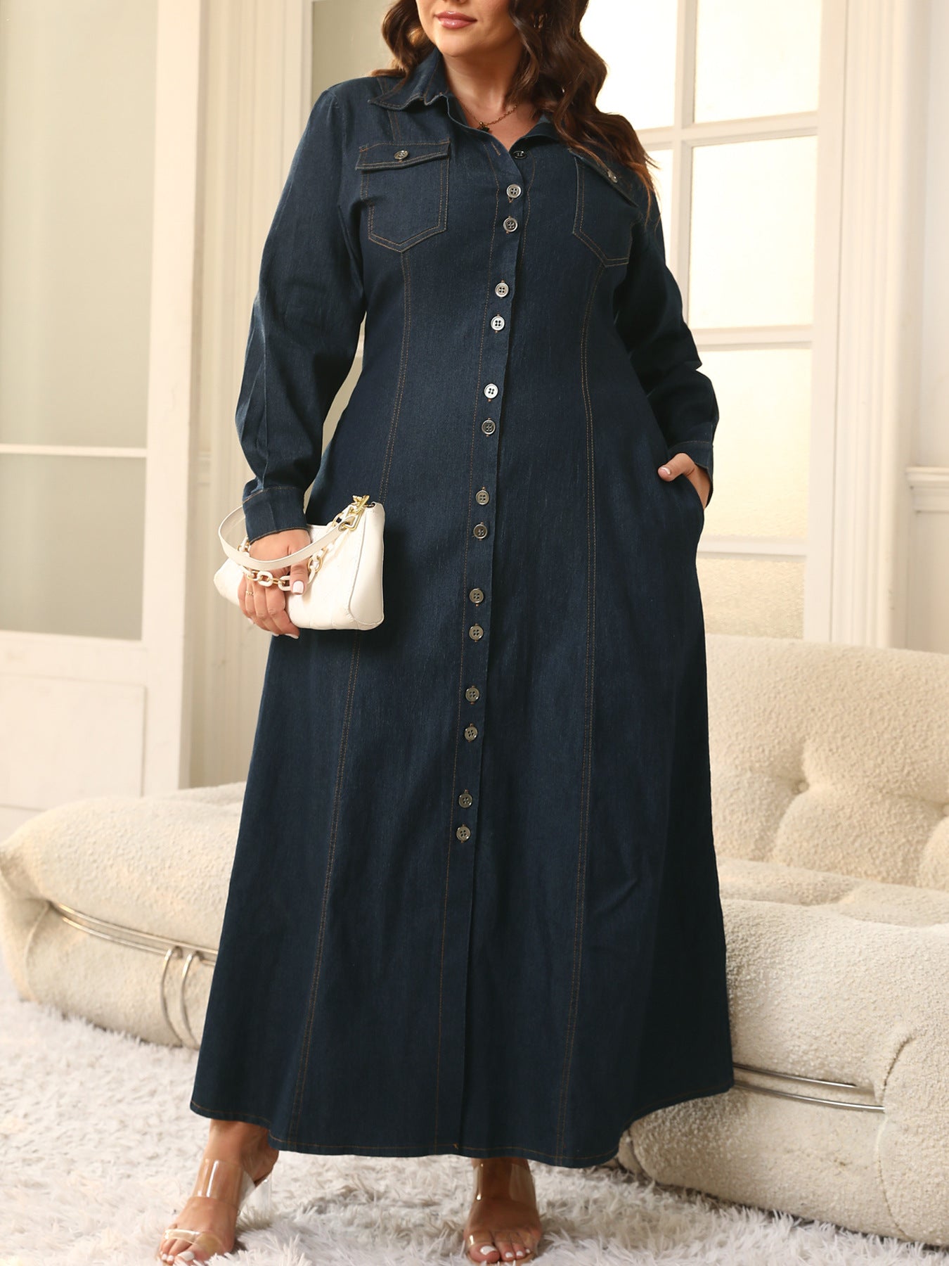 Plus Size Winter Women Long Sleeve Bottom Dress