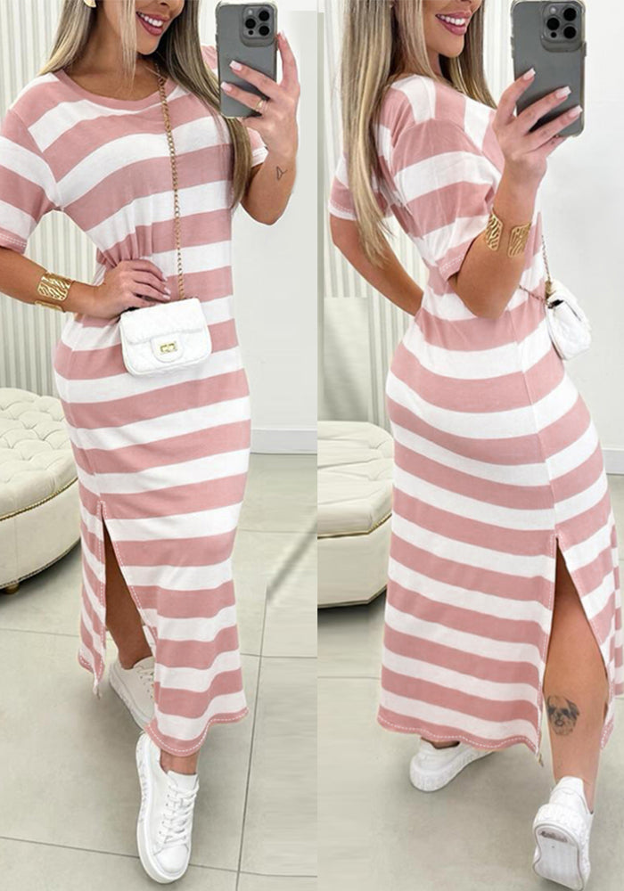 Women striped slit Casual Dress