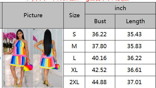 Rainbow Stripe Fashion Straps Casual Dress Color Block Patchwork Sexy Dress For Women 8