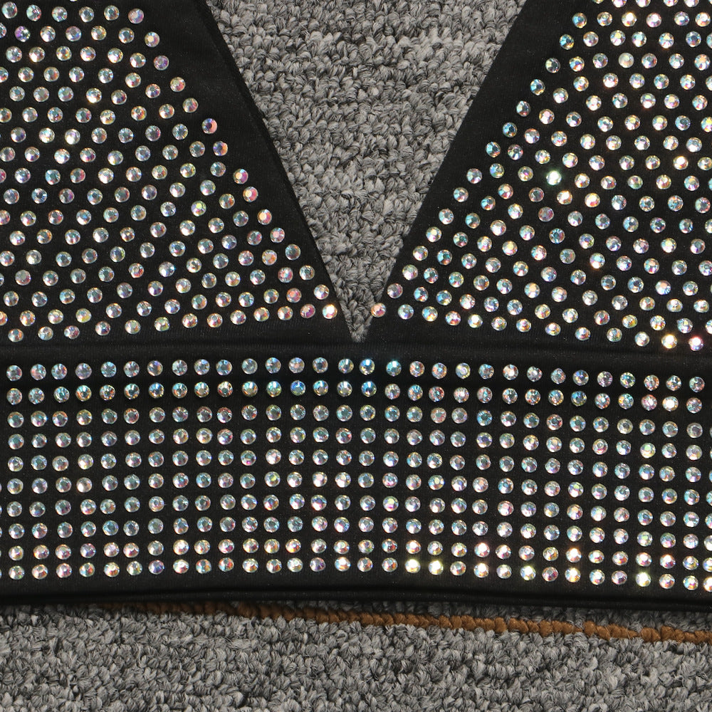 Sexy diamond-encrusted deep V-wrapped chest strap two-piece skirt set 29