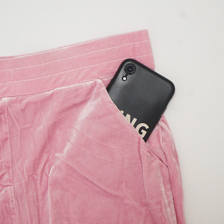 Women's Autumn Solid Velvet Hooded Long Sleeve Tight Fitting Two Piece Tracksuit 30