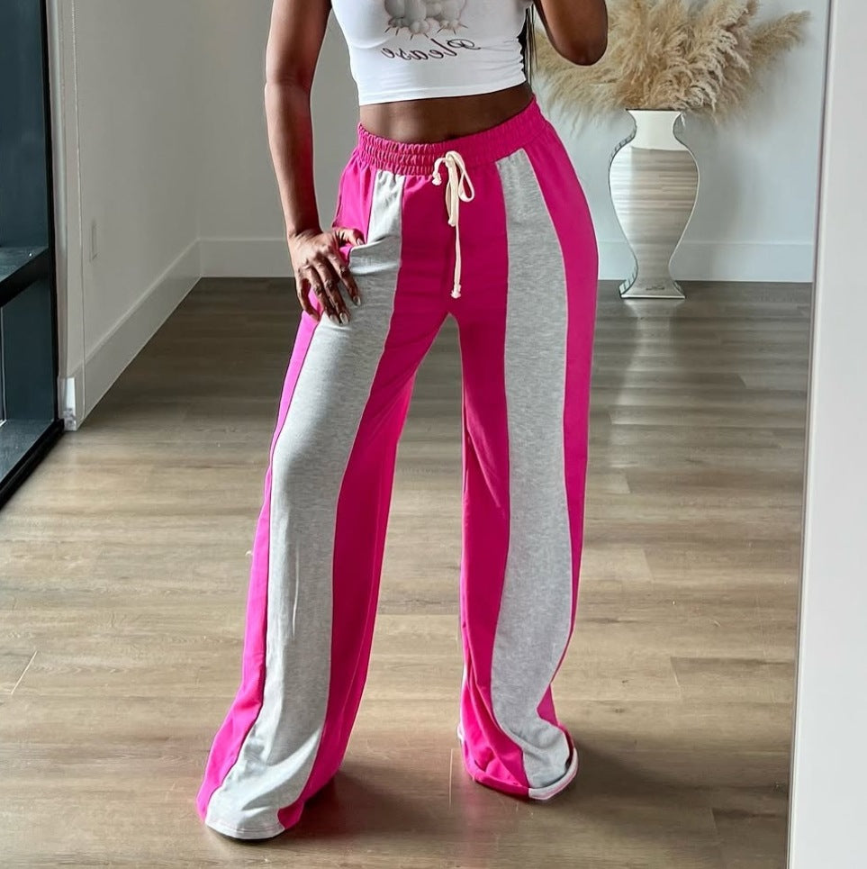 Women Casual Patchwork Loose Straight Pants 3