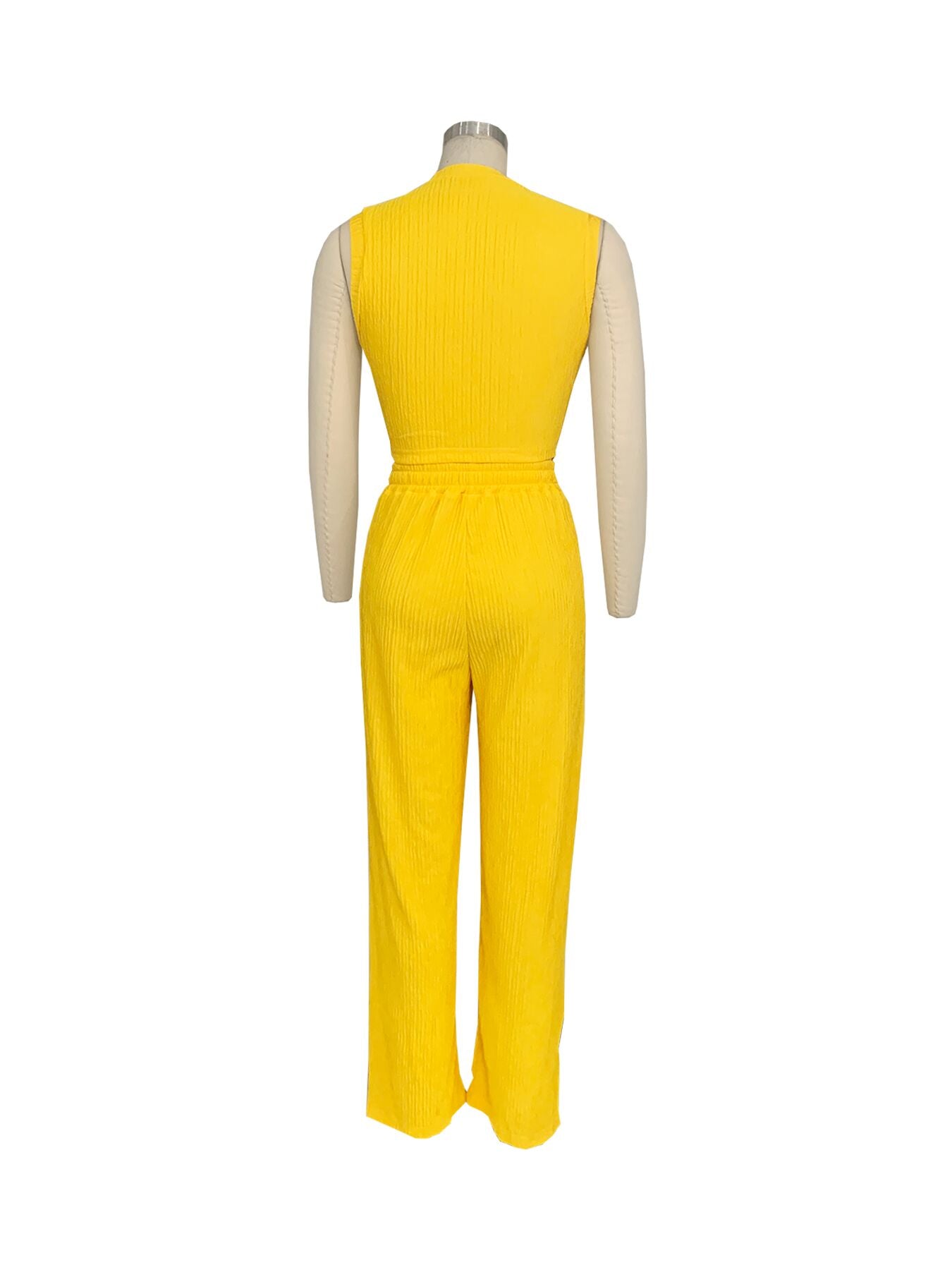 Casual High Stretch Ribbed Sleeveless Tank Top Wide Leg Pants Two Piece Set 19