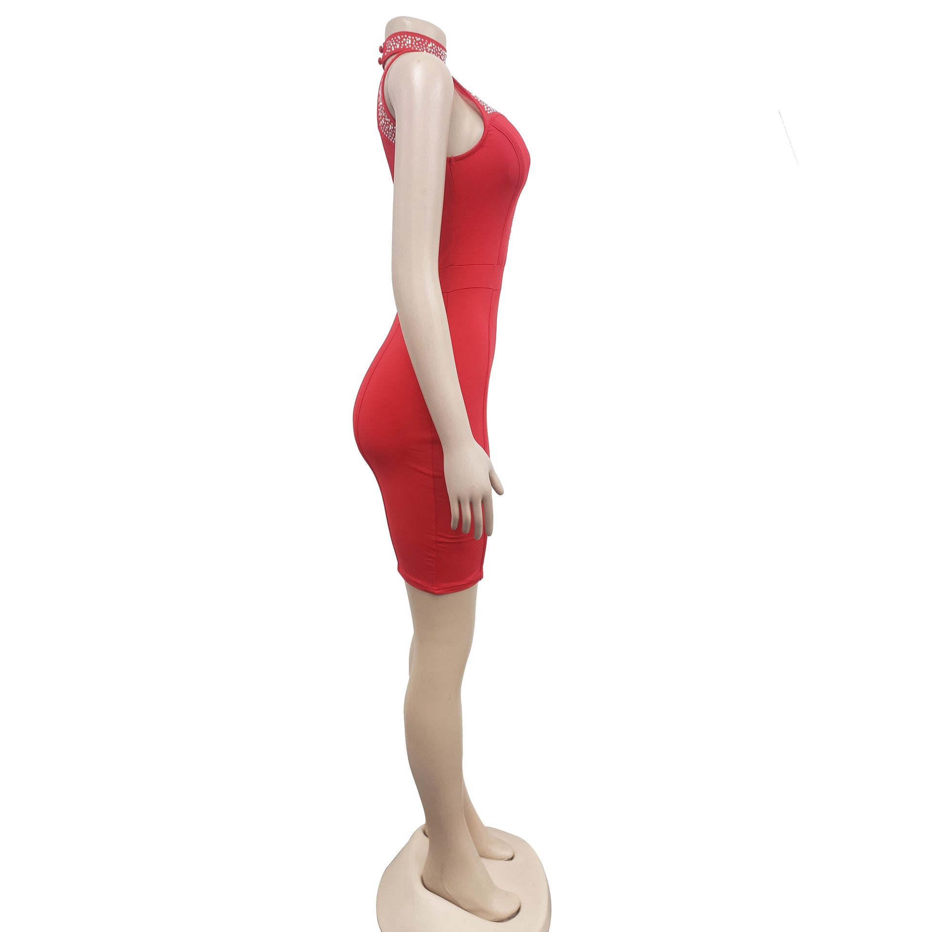 Women'S Fashion Solid Beaded Mesh See-Through Sleeveless Backless Club Bodycon Dress 21