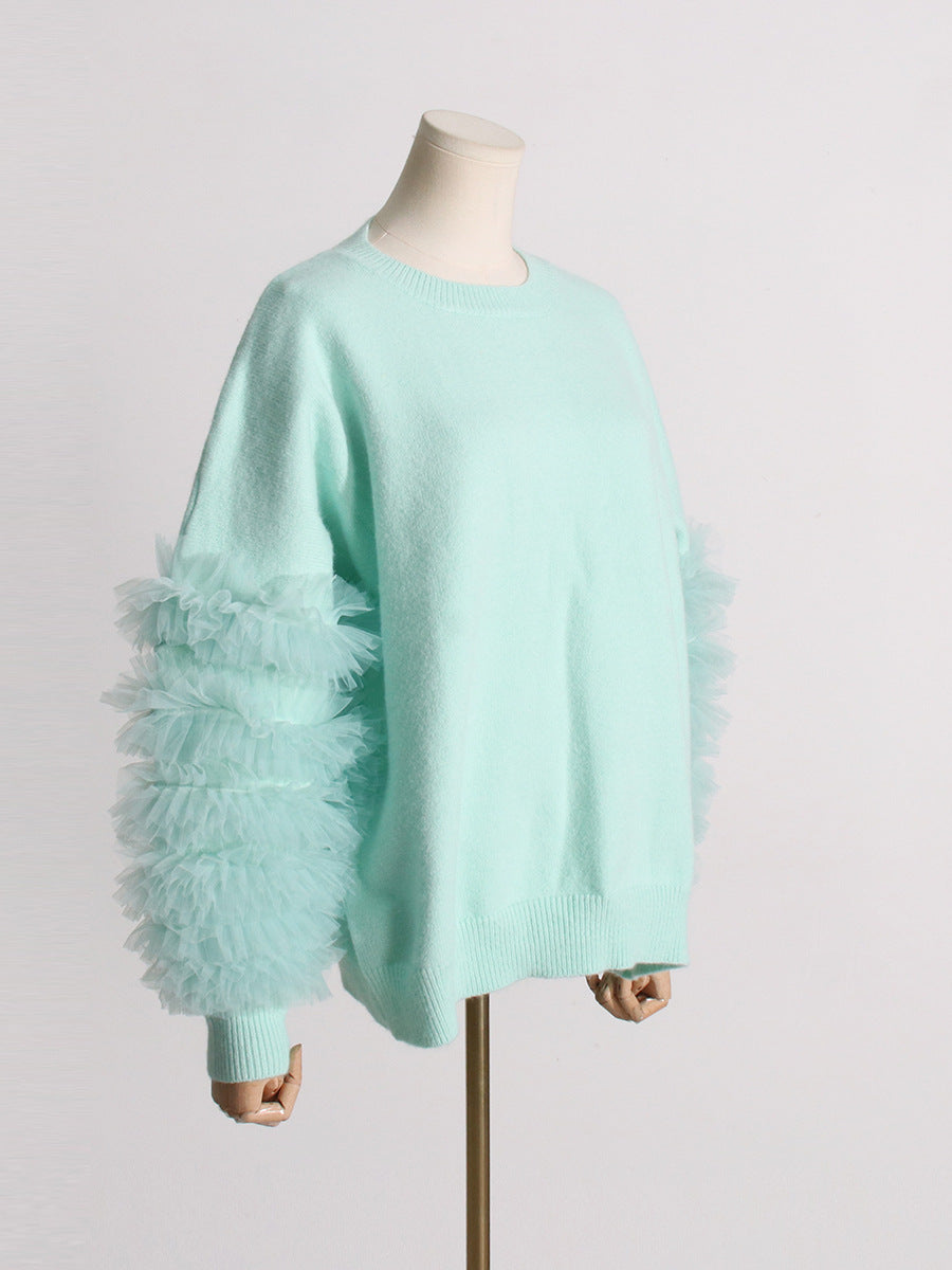 Women's Sweater Tops Autumn Fashion Patchwork Lace Sweater 4