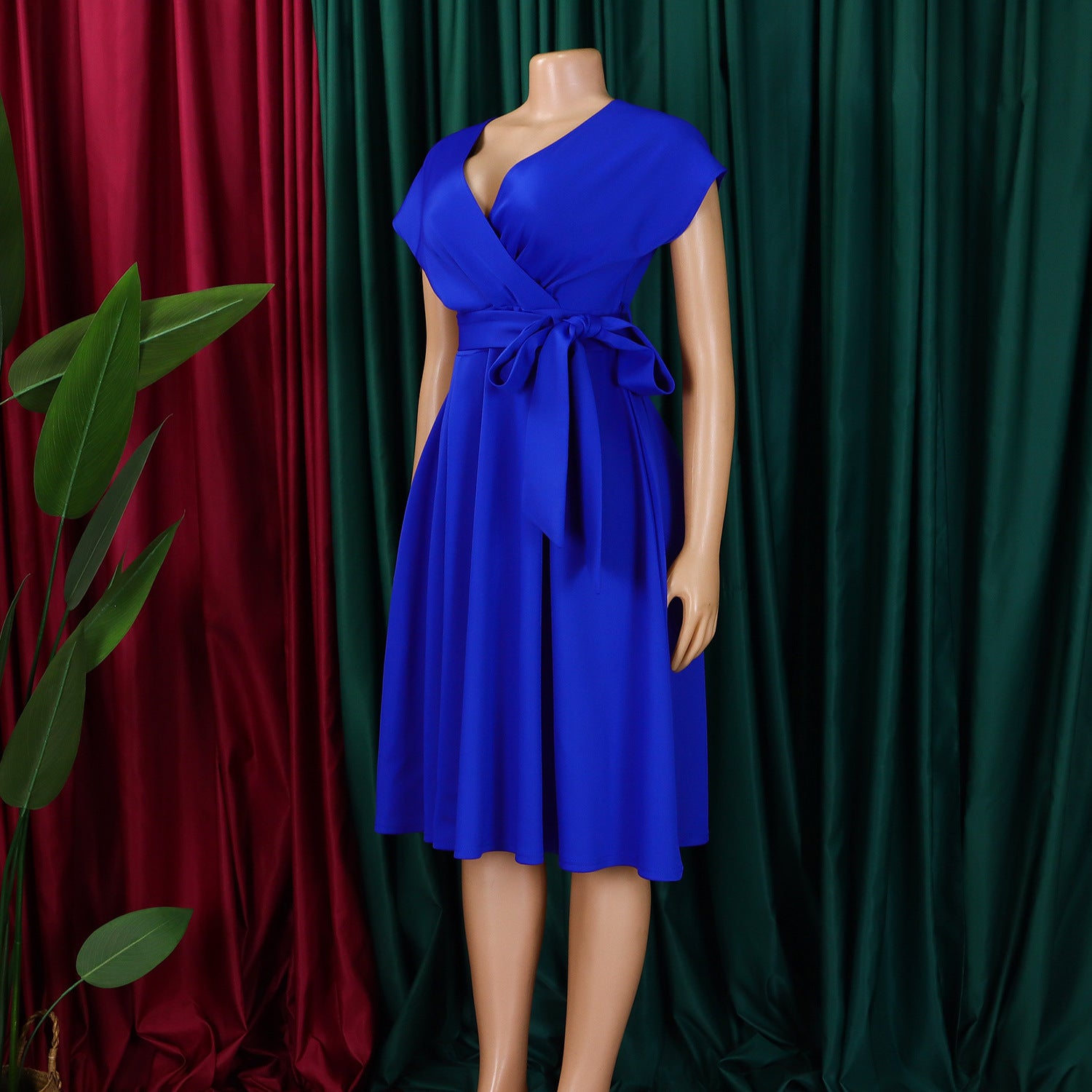 Women's Summer Fashion V-neck Belt Elegant Plus Size African Dress 10