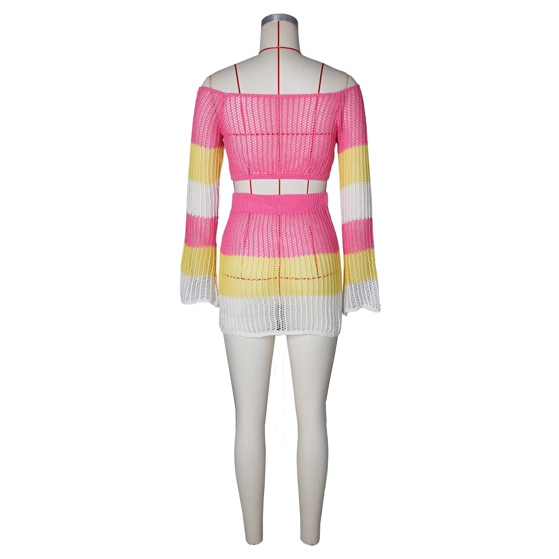 Spring Summer Crochet Heart Print Multi-Color Slim Two-Piece Skirt Set 9