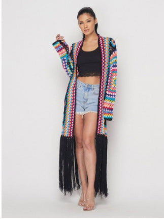 Women irregular fringe lace-up Coat