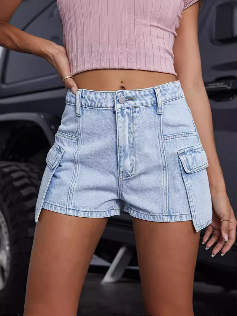 Women Pocket Denim Shorts 4
