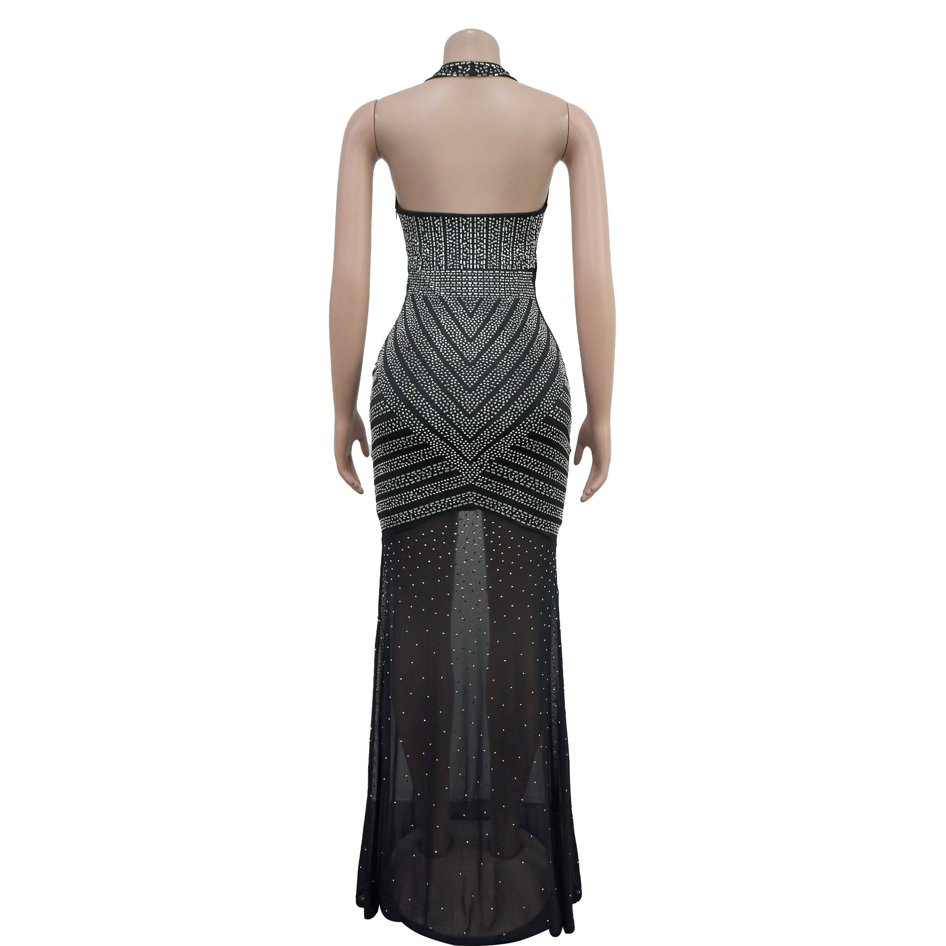 Women Solid mesh Beaded Sleeveless Maxi Dress 15
