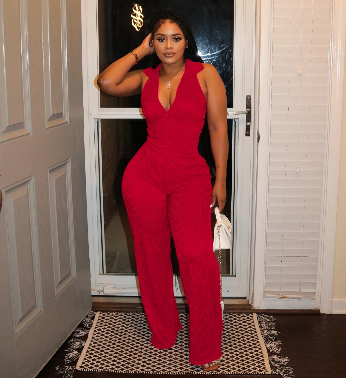 Sexy V-Neck Sleeveless Top Wide-Leg Pants Summer Two Piece Set 3