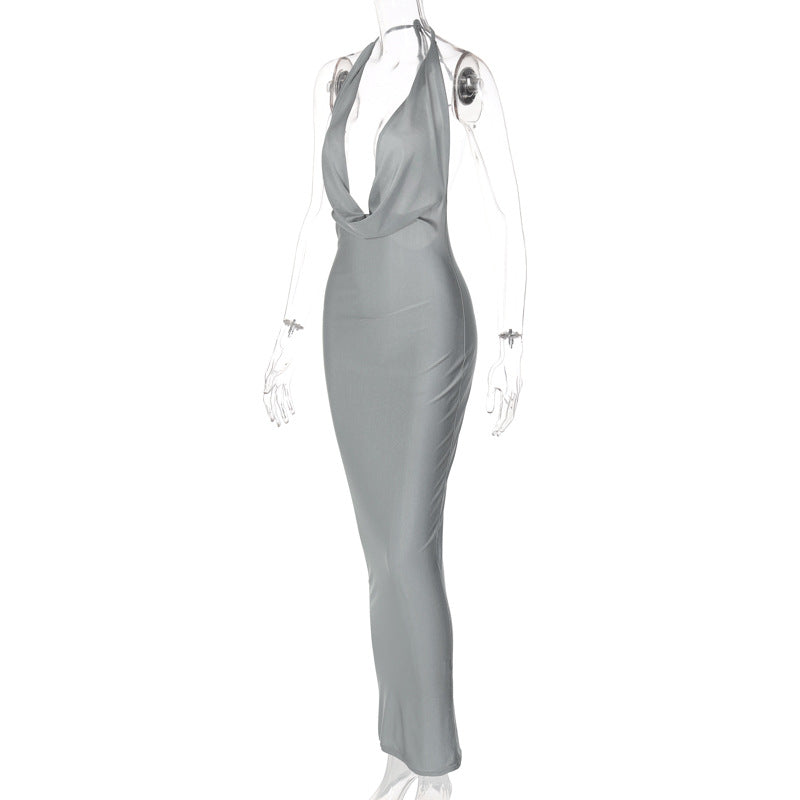 Summer Fashion Chic Sexy V-Neck Halter Neck Low Back Slim Sleeveless Dress 12