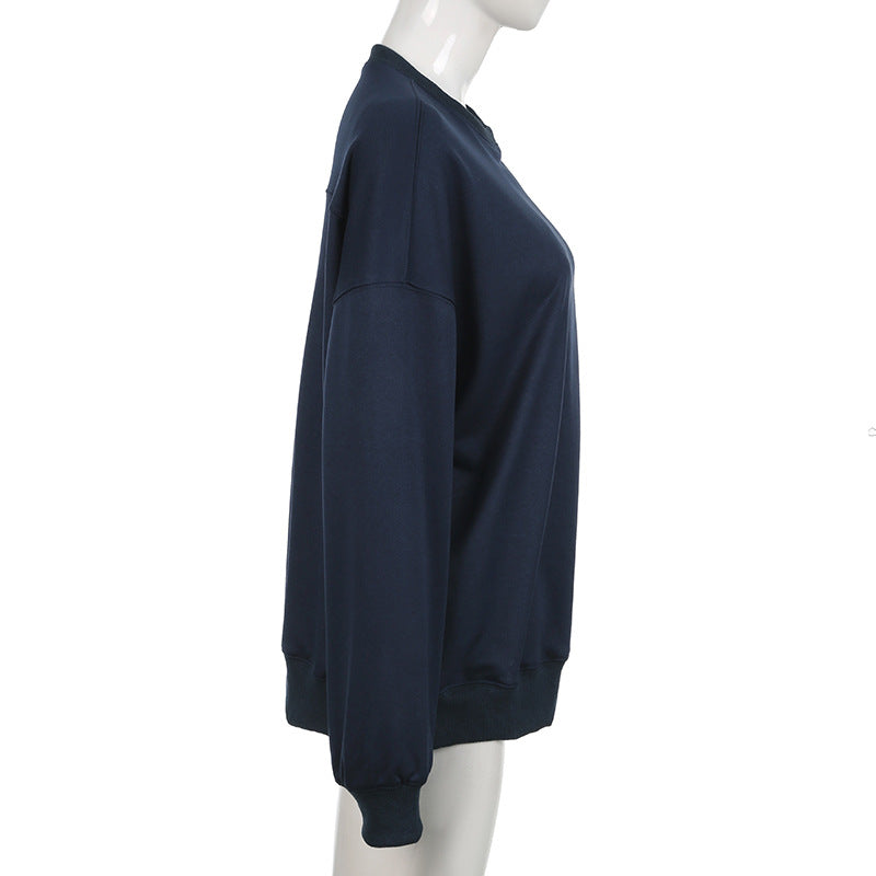 Women American Sports Loose Solid Casual Long Sleeve Top 10