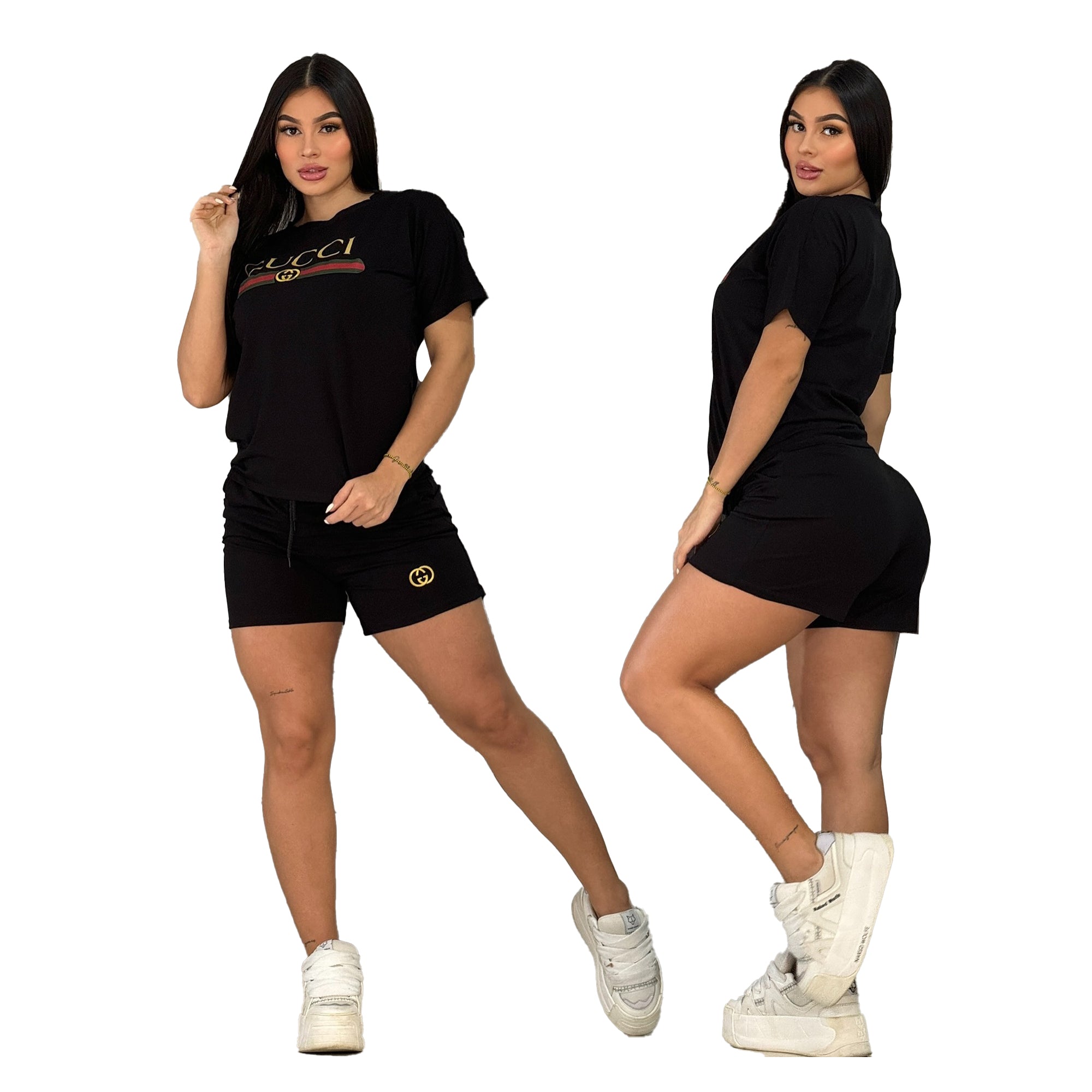 Women's Fashion Casual Embroidered Cotton two piece Shorts Set 5