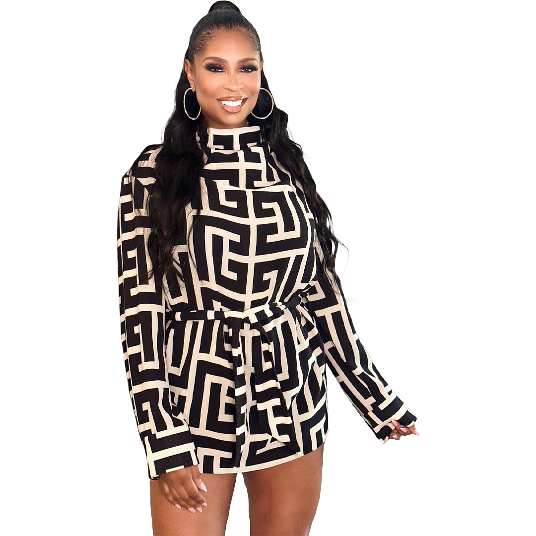 Autumn Fashionable Black Printed Women's Dress 5