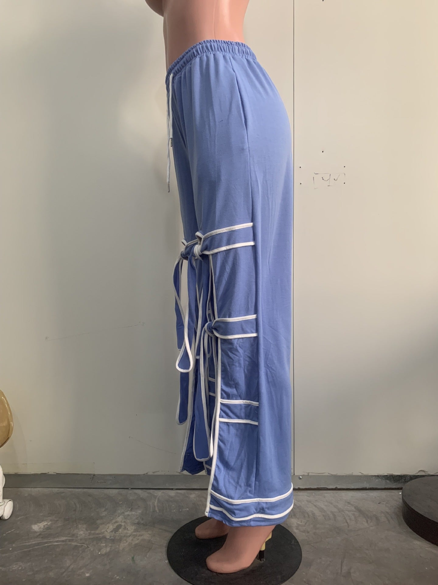 Women Solid Patchwork Lace-Up Casual Pants 15