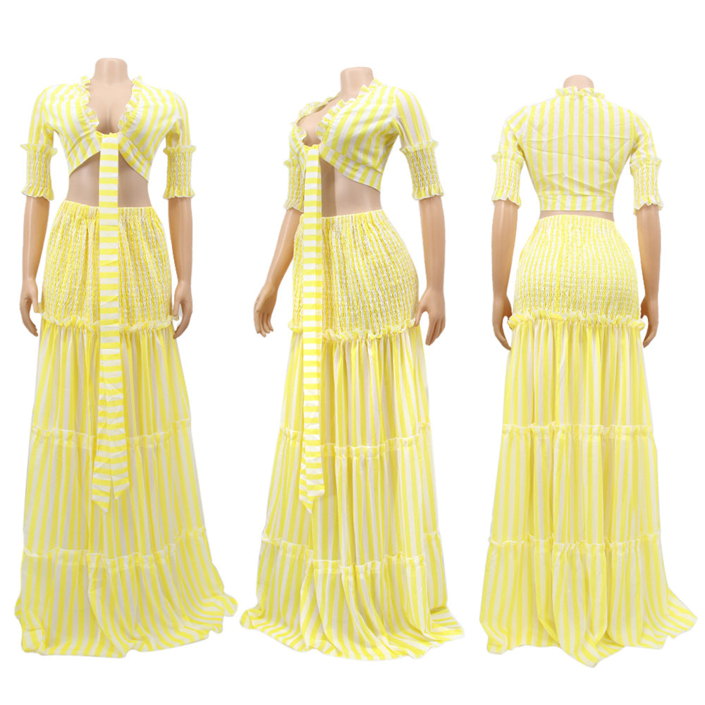 Women striped chiffon print Top and Skirt two-piece set 9