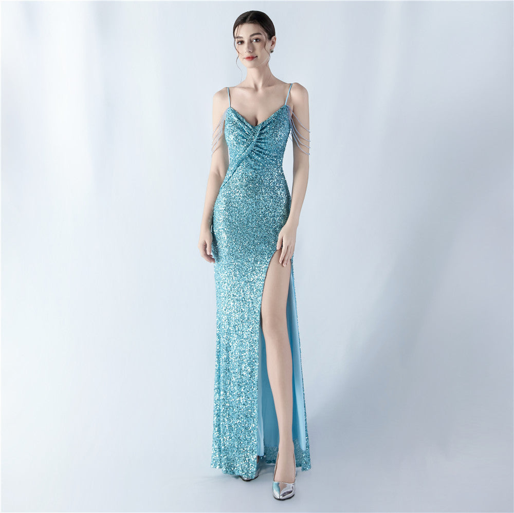 Sexy Strap Beaded Evening Dress