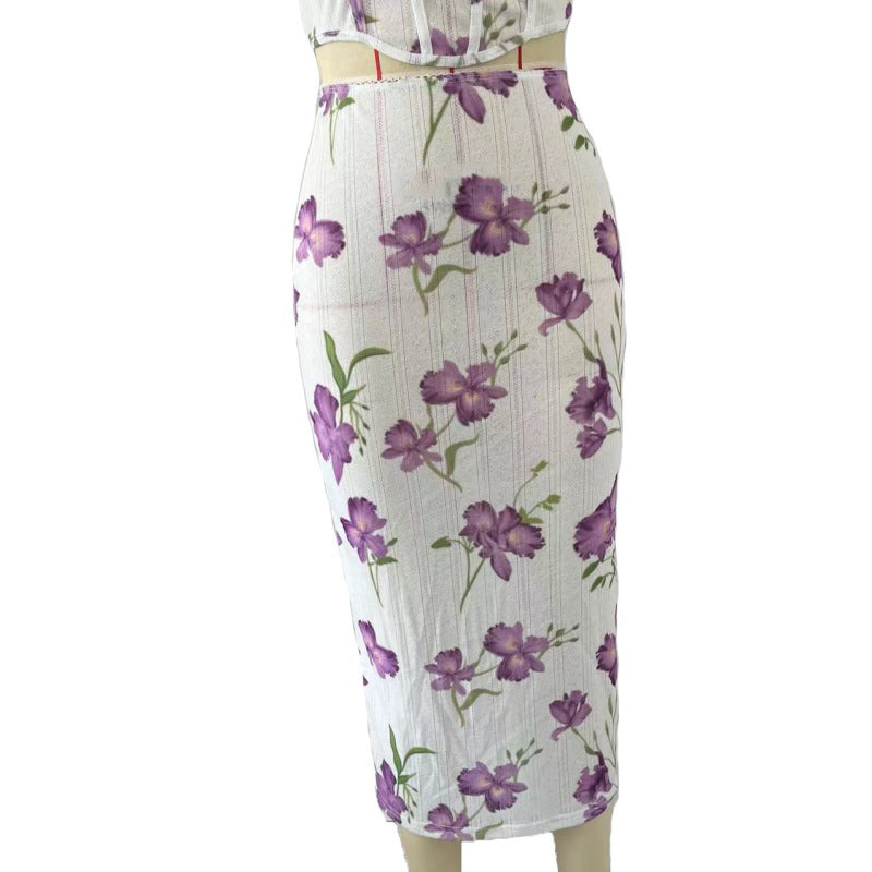 Women's Sexy Printed Camisole Slim Bodycon Skirt Two Piece Set 17