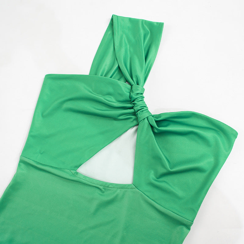 Women's Summer Chic Elegant One Shoulder Hollow Gradient Slim High Waist Long Dress 13