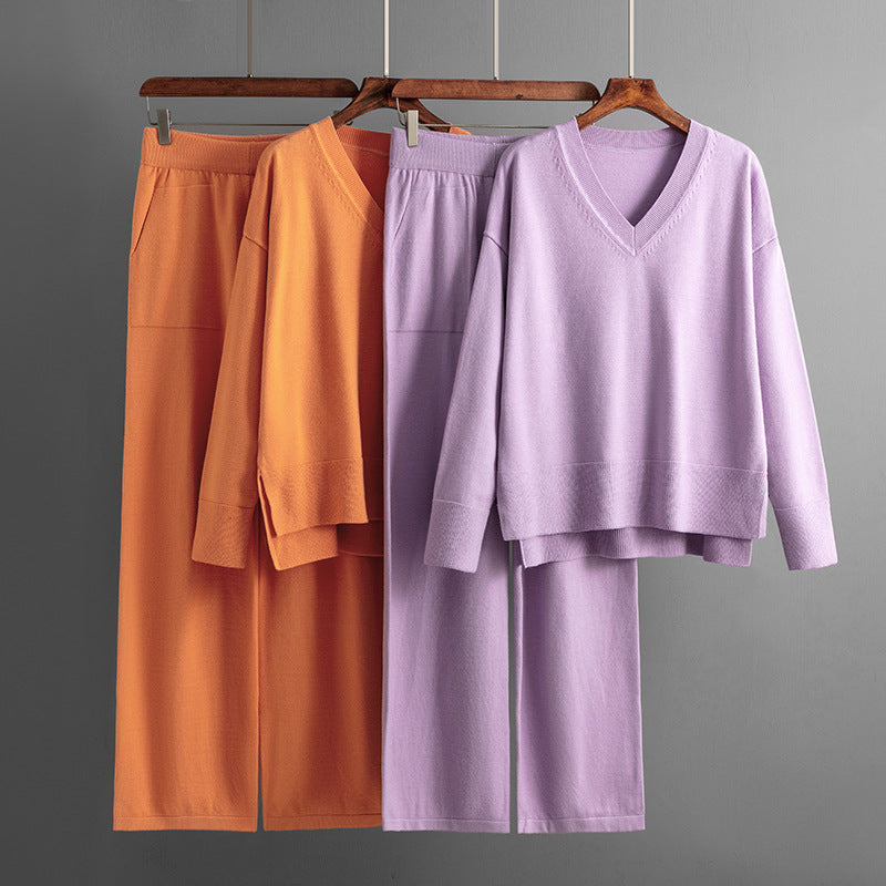 Women Autumn and Winter Loose Casual Sweater and Pant Two-piece Set 23