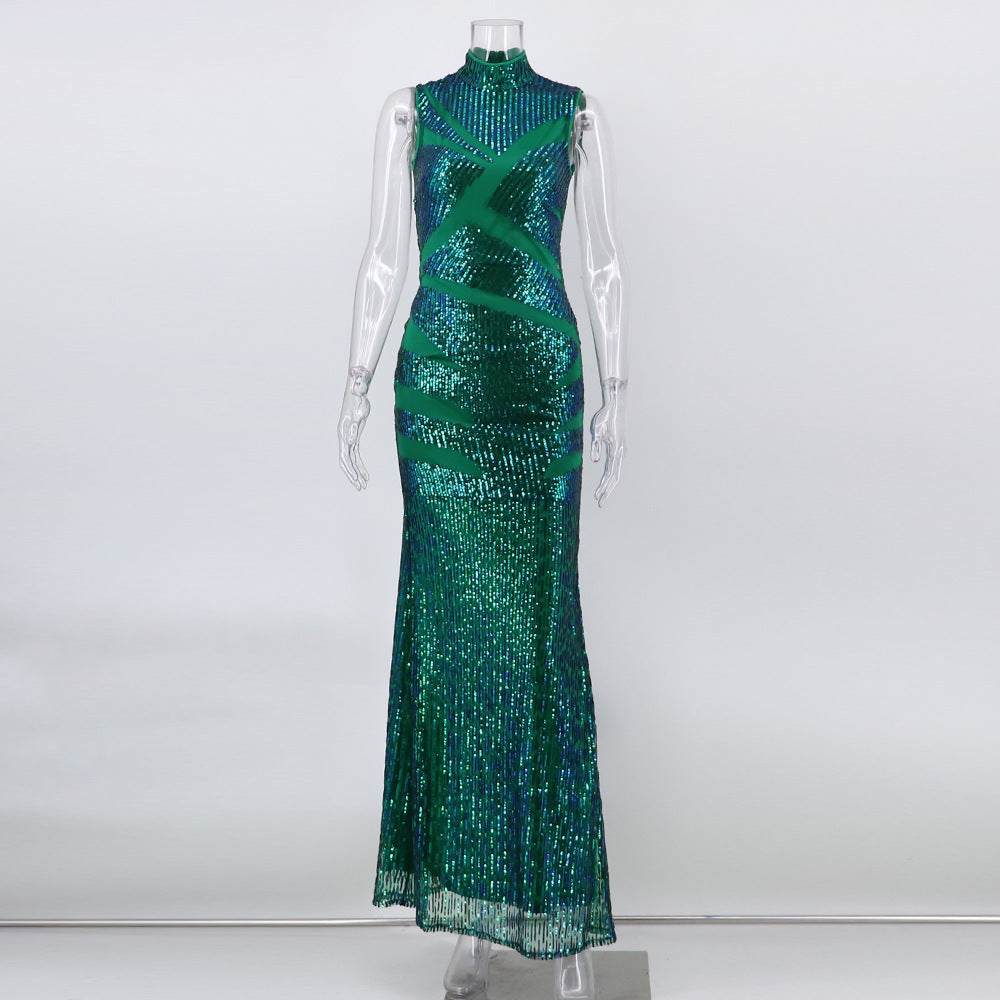 Women's Sexy Slim Green Sequin Evening Dress 7