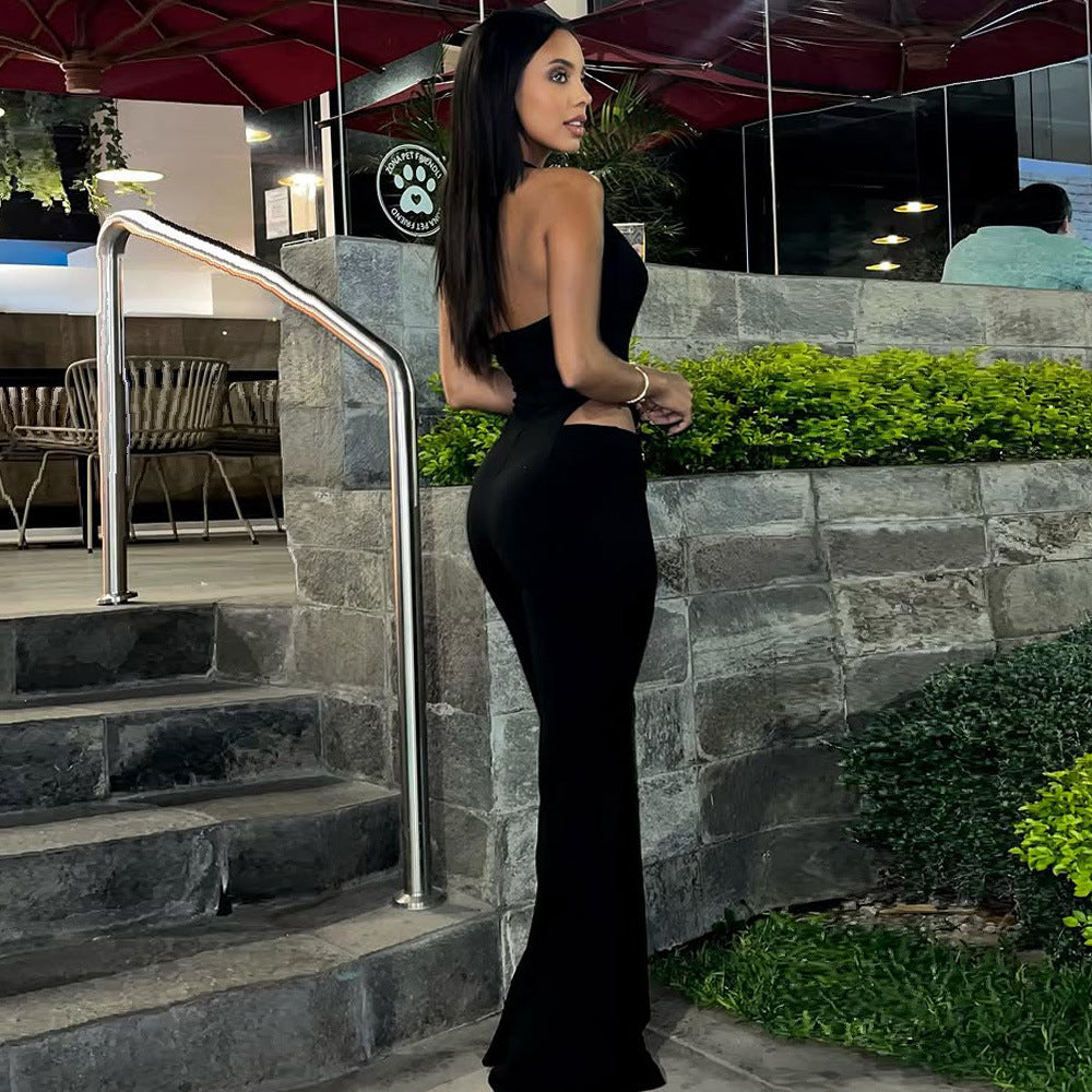 Women V Neck hollow metal buckle jumpsuit 6