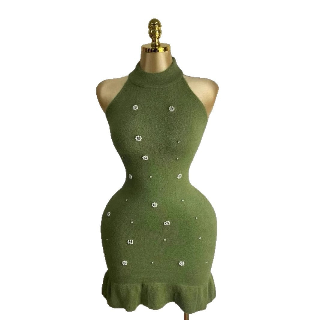 Women beaded Halter Neck sleeveless knitting dress 12