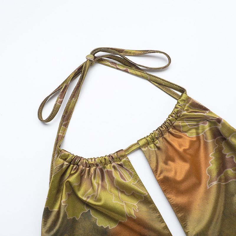 Strappy Sexy Low Back Print Halter Neck Short Dress 8