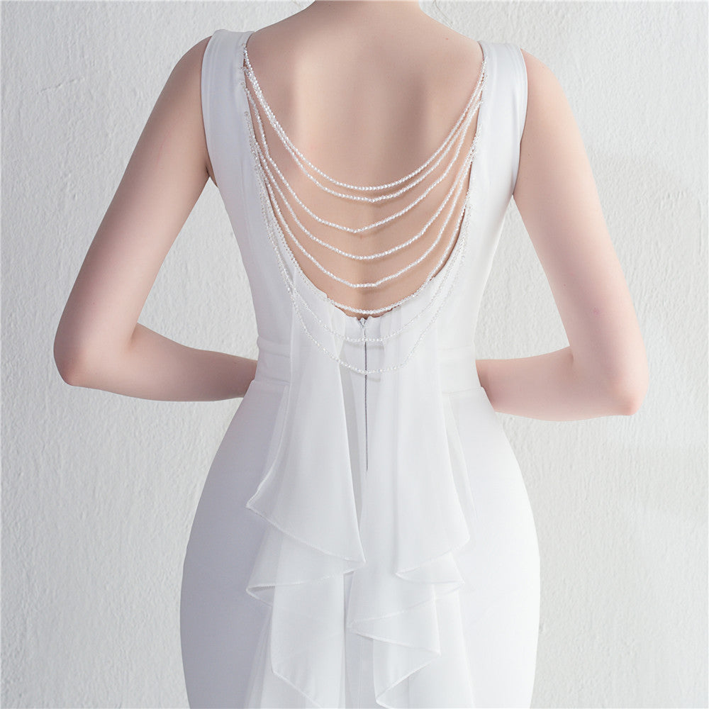 beaded satin plus chiffon wedding dinner etiquette sexy dress 15