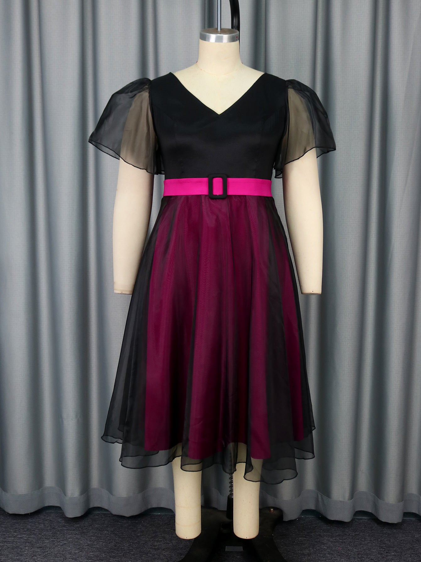 Plus Size Mesh Patchwork V-Neck A-Line Party Dress 6