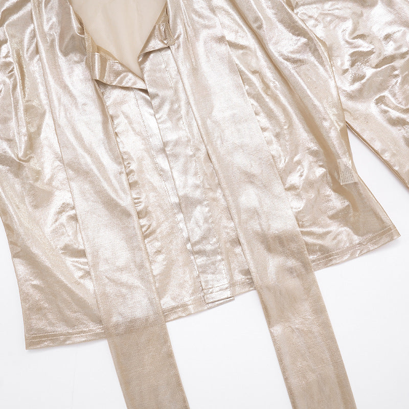 Women's Sexy Sheer Lace-Up Long Sleeve Top & Tight Fitting Bodycon Mini Skirt Two-Piece Set 15