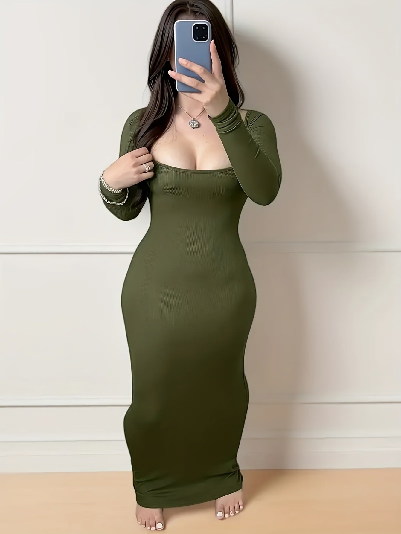 Women Soid knitting Maxi Dress 3