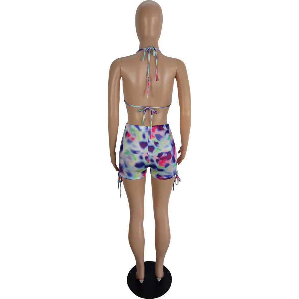 Spring And Summer Women's Sexy Multi-Color Printed Two-Piece Shorts Set 26