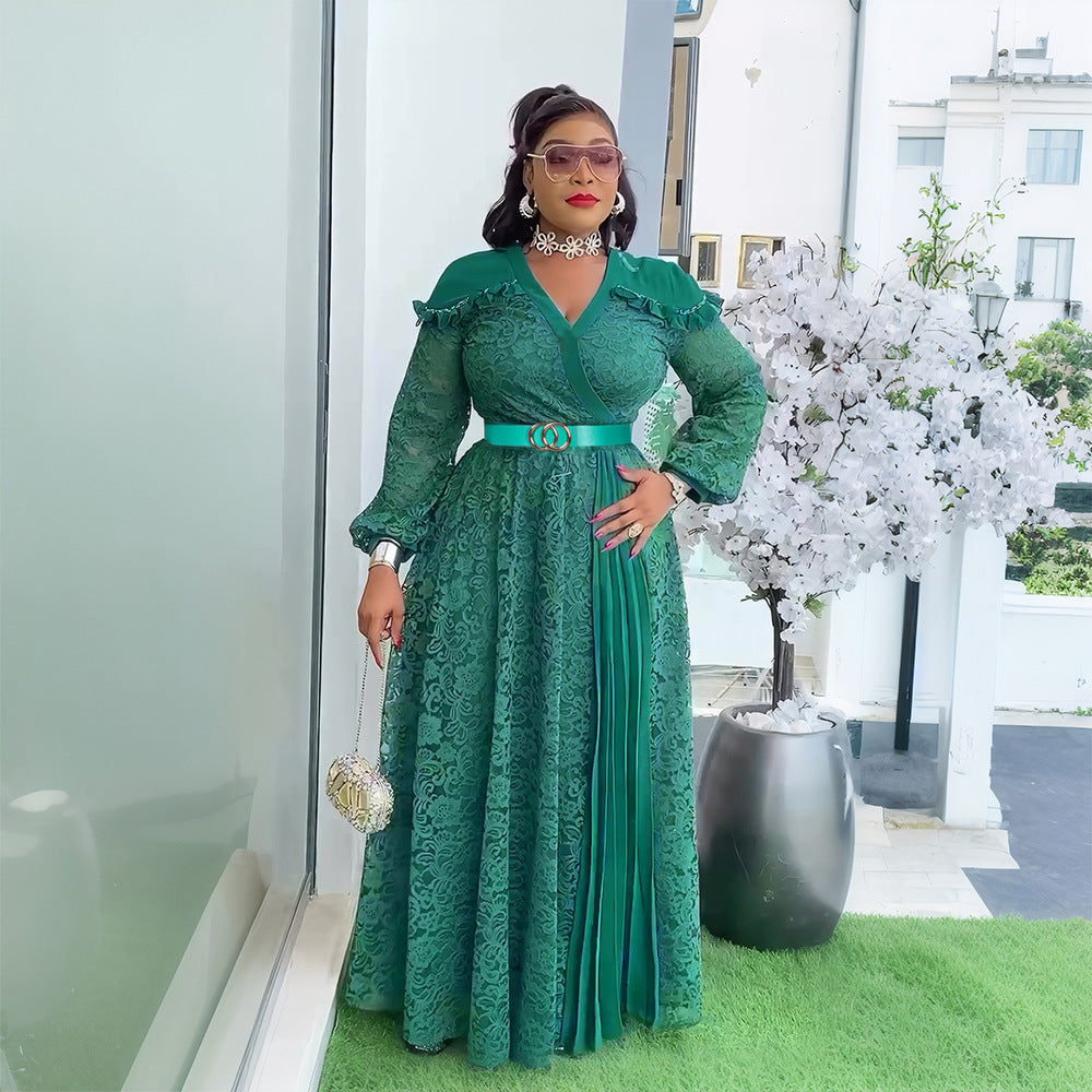 Plus Size Women Patchwork Lace Elegant Maxi Dress 3
