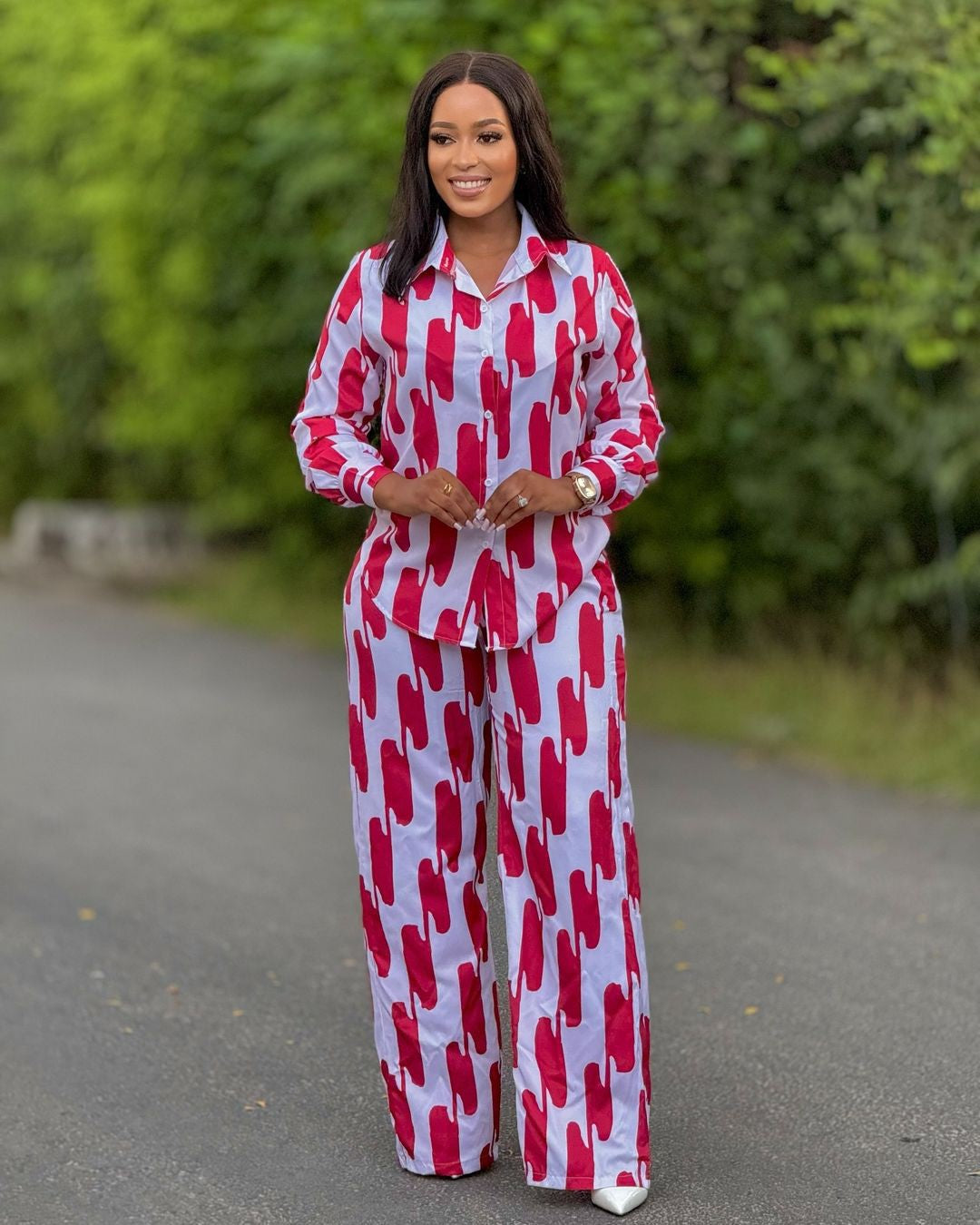 African Suit Women Loose Long Sleeve Shirt Trousers Women Autumn Casual Two-Piece Set 3