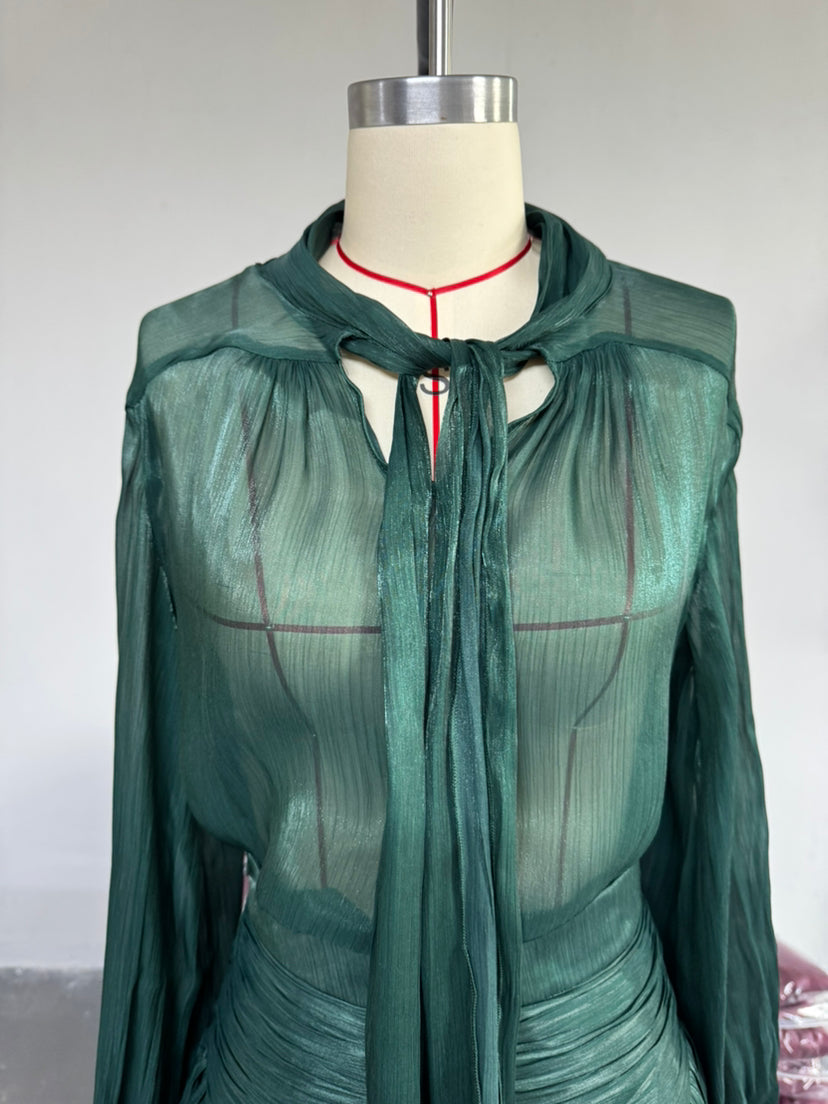 Women Bow Tie Top and Pleated Skirt Casual Two Piece Set 16