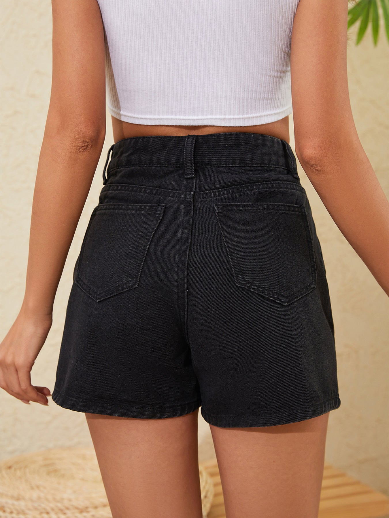 Women Colorful Floral Print Casual Black Denim Shorts 5