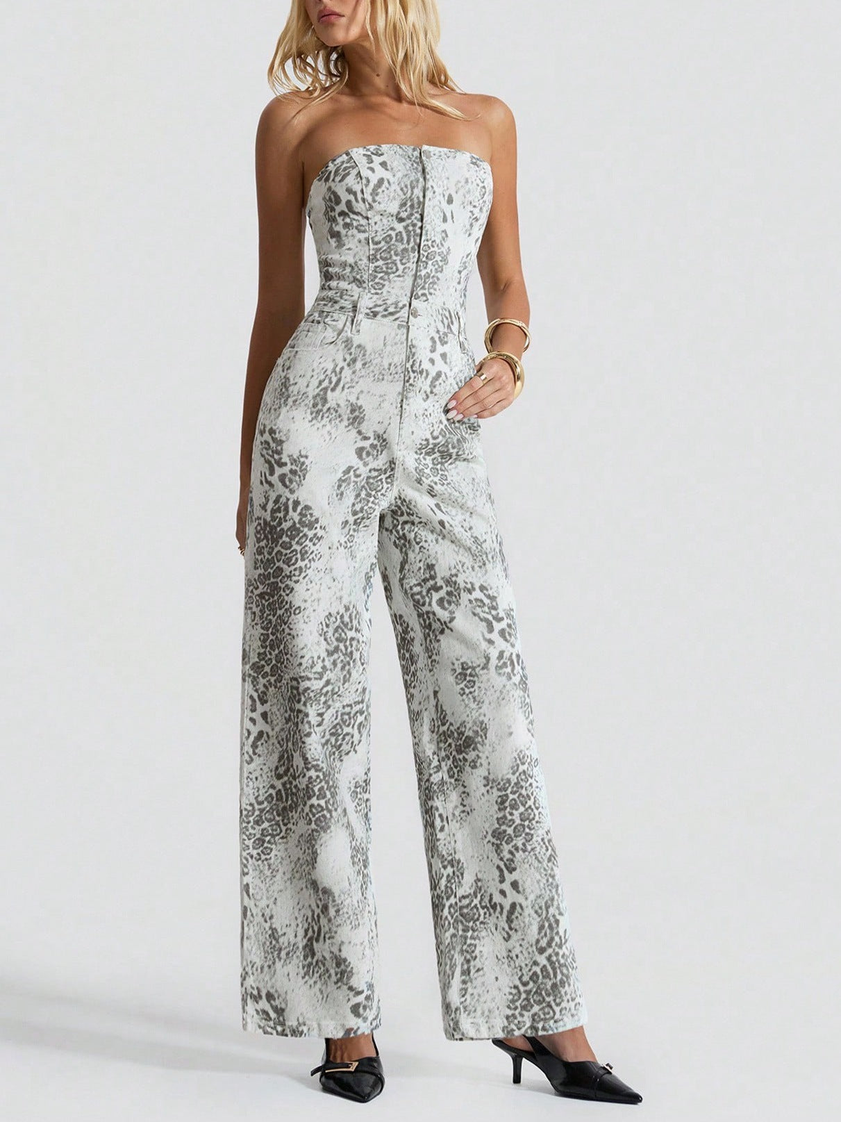 Women's Casual Stretch Print Denim Overalls 5