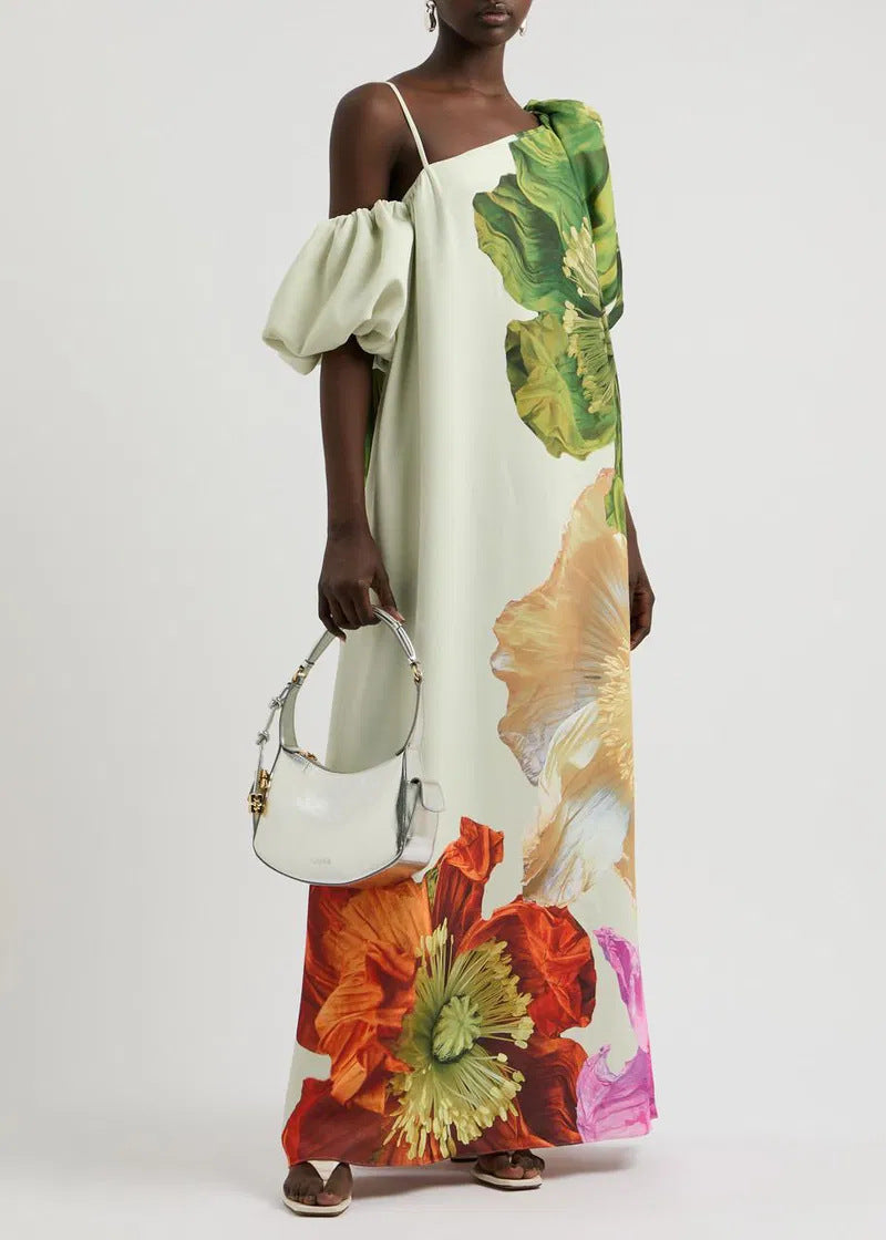 Women Spring/Summer Slash Shoulder Print Casual Holiday Dress