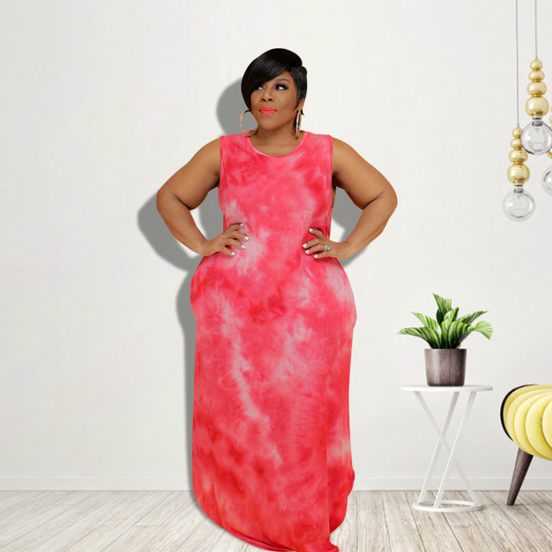 Plus Size Women Summer Tie-dye Print Dress 5