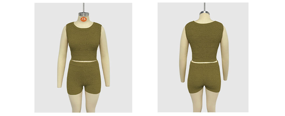 Women Round Neck Vest Shorts Two Piece Set 16