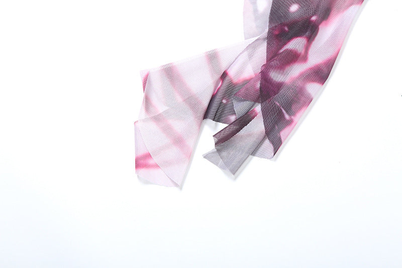 Women Butterfly Print Ribbon Short-Sleeved Dress 13