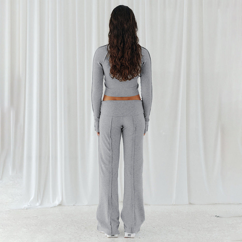 Women Sports Casual Zipper Cardigan Jacket and Pants Two Piece Set 4