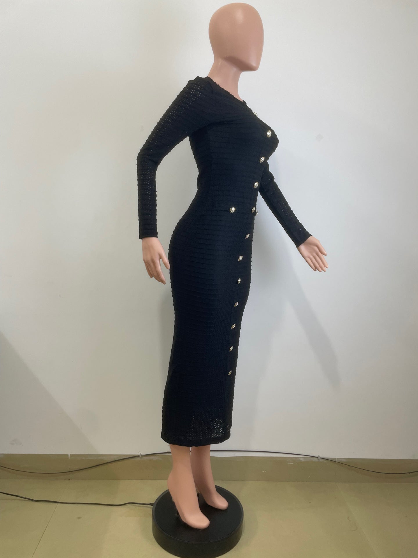 Women Autumn French Retro Knitting Long Sleeve Dress 9