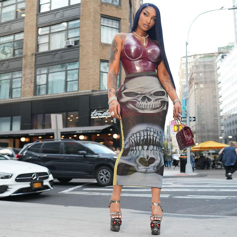 Women Winter Street Mesh Print Bodycon Skirt 3