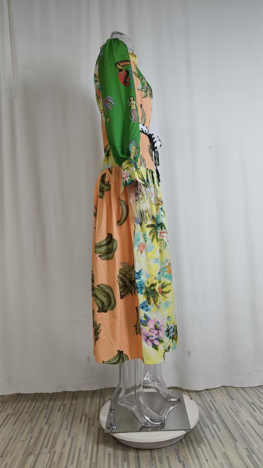 Women Chic Balloon Sleeve Turndown Collar Long Sleeve Dress 42